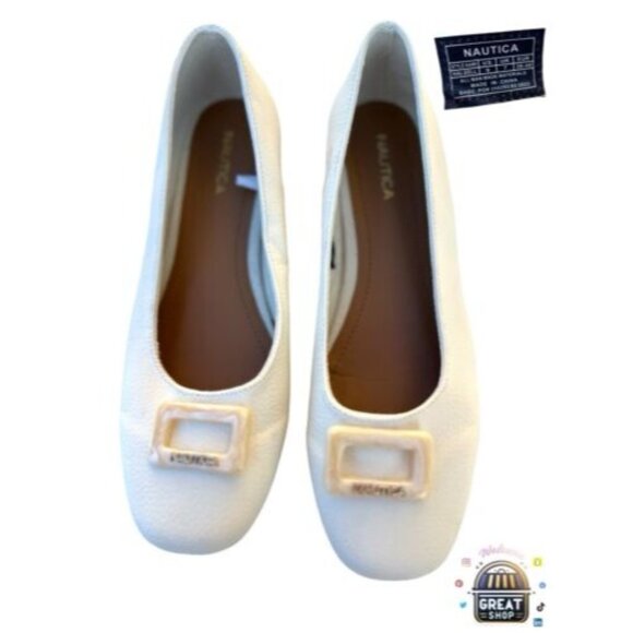 Nautica Halsell Womens Brand Buckle Detail Ballet Flats Size 9 Cream New - Picture 1 of 9